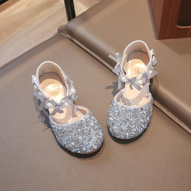 Shiny Bow Closed-Toe Princess Sandals for Girls, Summer 2026 High Heels 26
