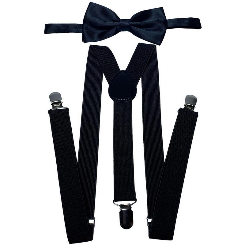 Ensemble classique de bretelles et nœud papillon, bretelles élastiques réglables en Y de 2,5 cm de large avec 3 clips, nœud papillon tissé pré-noué de 12 cm, taille unique pour hommes et femmes