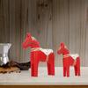 1 Pair Swedish Dala Horse Decor Wooden Traditional Painted Dalecarlian Horse Statue Figurine Home Ornament Handicraft