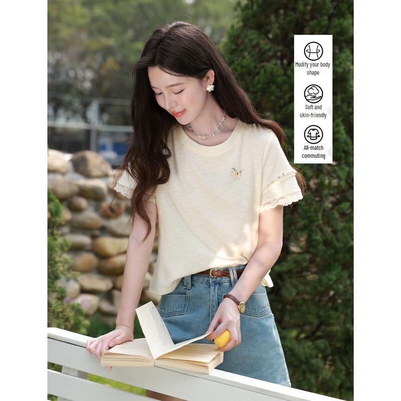 Luxiangnan French Chic Women s Short Sleeve T-Shirt M