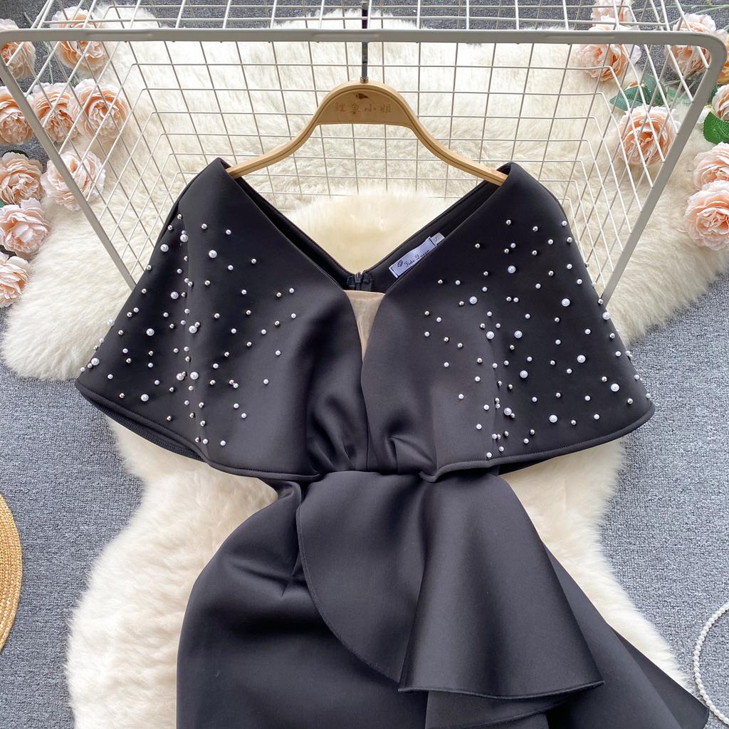 Luxus V-Ausschnitt Elegante Designerkleider Pailletten Party Abendkleid Frauen Bodycon Y2k Midi Perlen