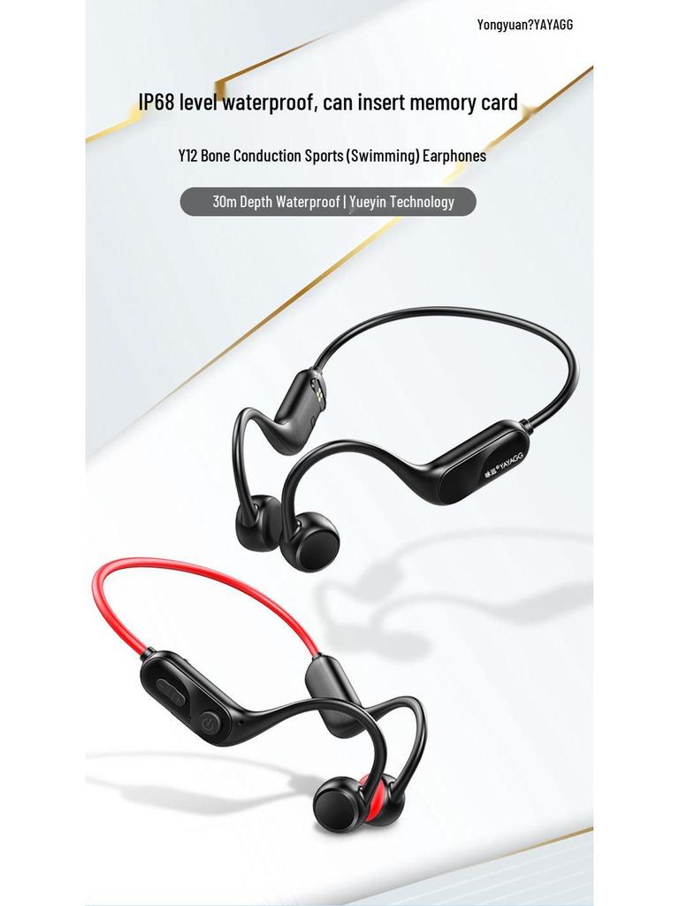 Y12 Waterproof Bone Conduction Bluetooth Earphones for Sports and Swimming – High Quality Sound, Ear-Hook Design