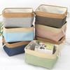 Solid Color Linen Basket Two-Tone Storage Organizer for Laundry Cosmetic