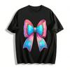 Vintage Floral Color Block Bow Print Casual Top Pure Cotton T-shirt