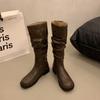 Brown Retro High Trouser Boots Knight Boots Short Boots Autumn and Winter New Thin Boots French Women's Boots Western Boots