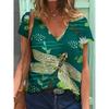 Dámská trička s výstřihem do V a krátkým rukávem se sexy 3D zvířecím potiskem motýla a vážky