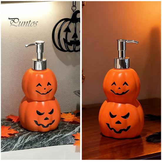 Spooky Bathroom Decor Halloween Pumpkin Soap Dispenser, Refillable Lotion Liquid Hand Bottle, Festive Countertop Storage Durable Vinyl Press