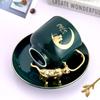 Luxury Green Gold Plated Leaf Ceramic Coffee Cup with Saucer Exquisite Afternoon Tea Dessert Cup Office Interior Mug Home Decor