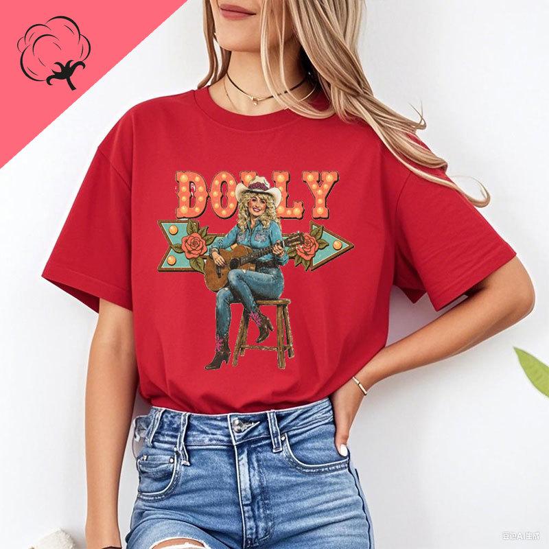 Maglietta Dolly Parton Retrò T-shirt Grafiche Cowgirl Maglietta Stampata Vintage Western Cotone Girocollo Unisex Regalo Per Fan di Musica Country