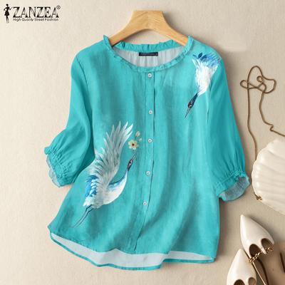 Women Casual O-neck Printing 3/4 Sleeve Blouse