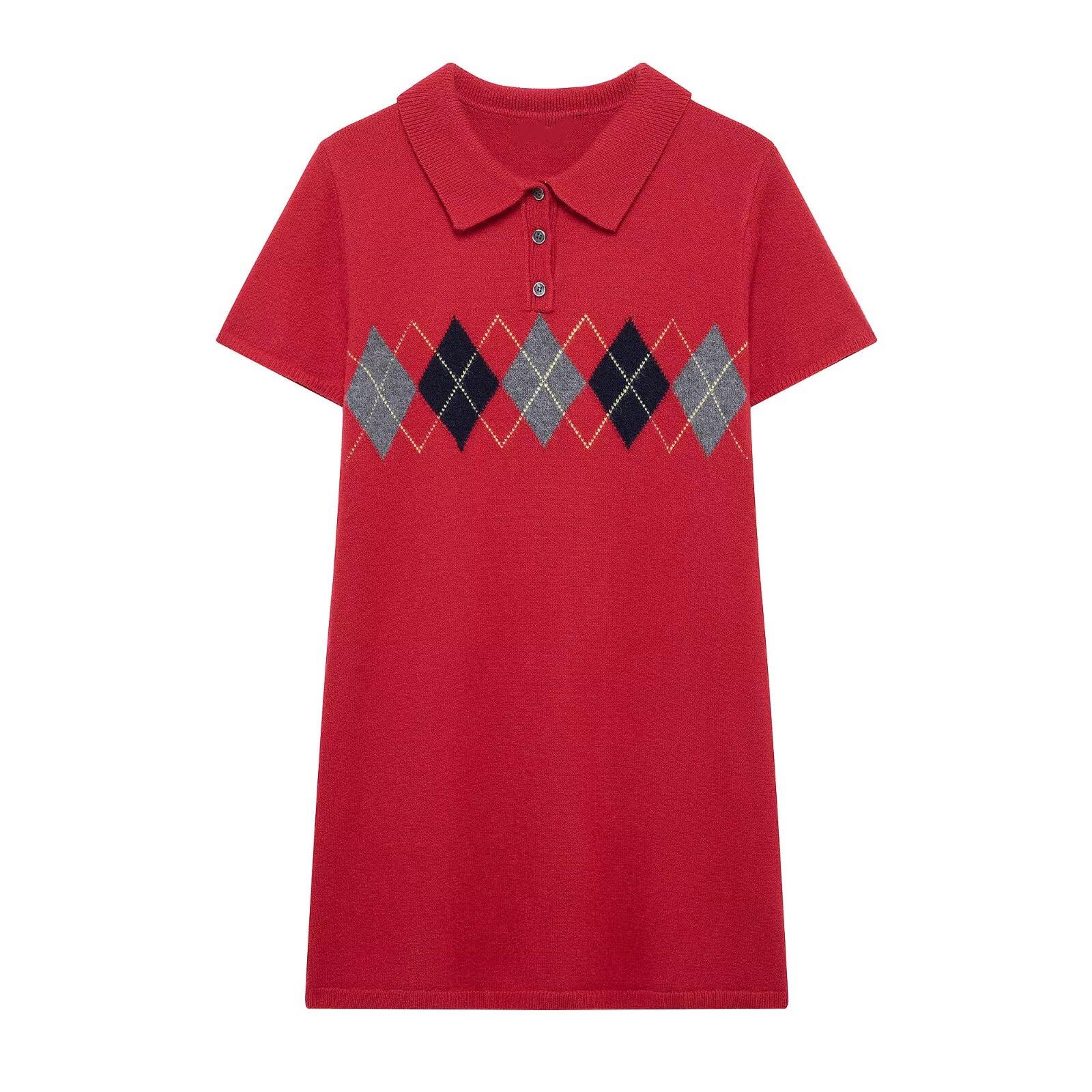 

2025 Spring Women s Diamond Pattern Knitted Dress Medium