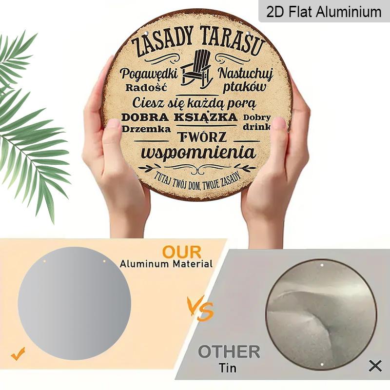 2D Flat, 1pc 7.87*7.87In/20X20Cm Round Sign, Retro Decorative Plaque with Polish Terrace Rules, "Here Is Your Home, Your Rules" Decorative Sign