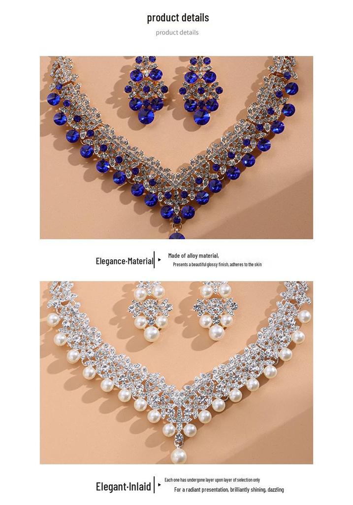 Set di Collana e Orecchini da Sposa con Strass di Lusso - Design Europeo e Americano
