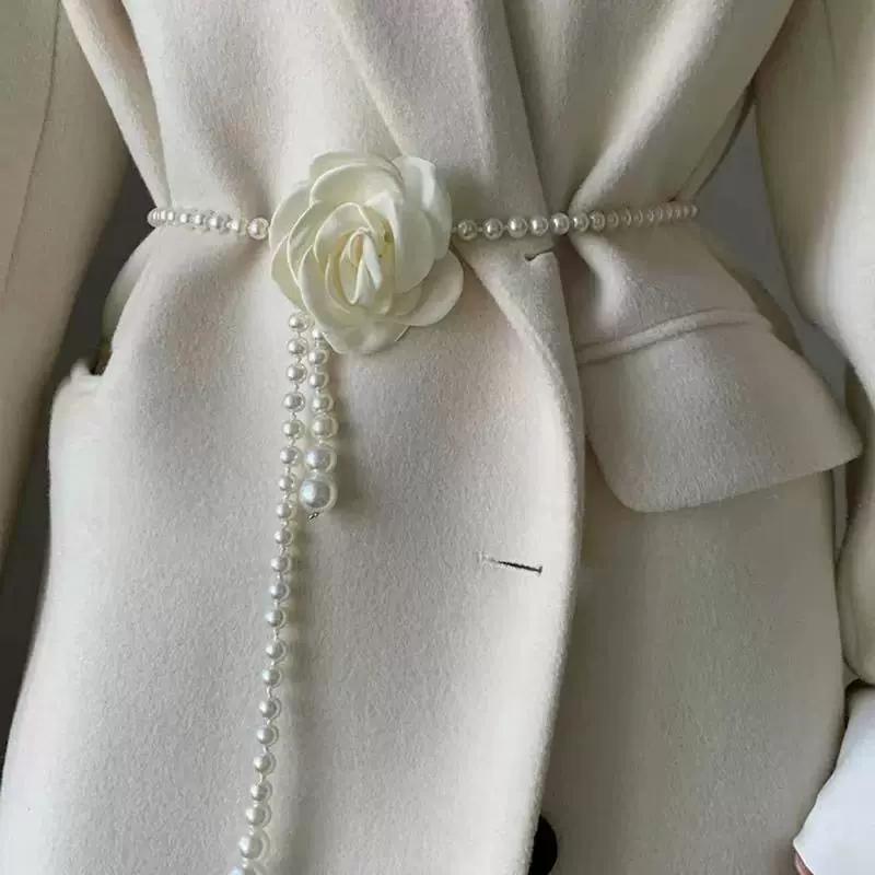 1Pcs Pearl Waist Belt Women's New Style Camellia Decorative Versatile Waist Belt Matching Dress Coat Jacket Fashion Elegant Belt