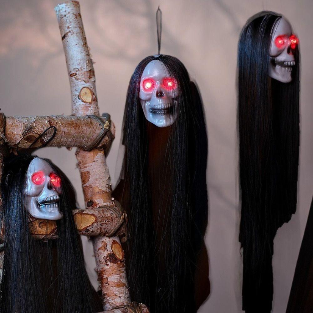 Plastic Halloween Hanging Ghost Red Blinking Eye LED Light LED Light-emitting Skeleton Long Hair Horror Style