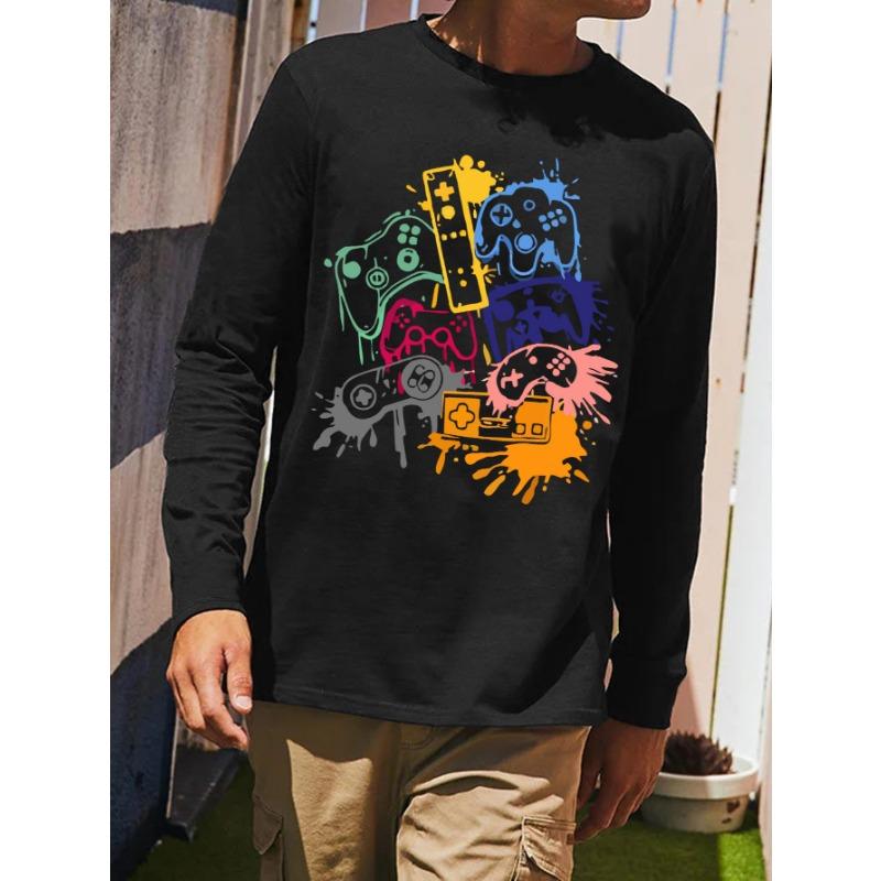 New long-sleeved T-shirt men s printed round neck long-sleeved T-shirt trend versatile casual tops men s clothing summer S