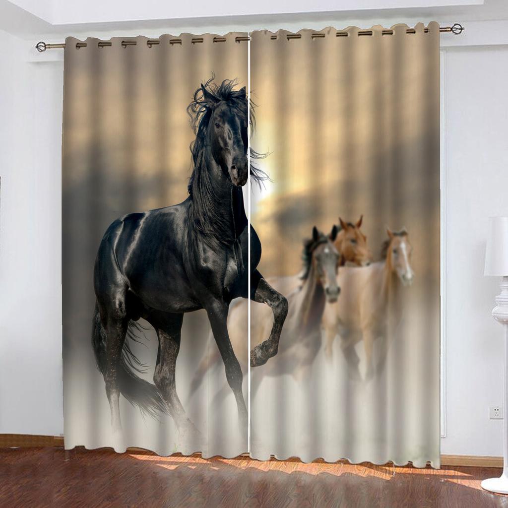 Horse Animal 100% Polyester Home Decor Living Room Bedroom Blackout Curtains Balcony Screen Cartoon Cute Perforated