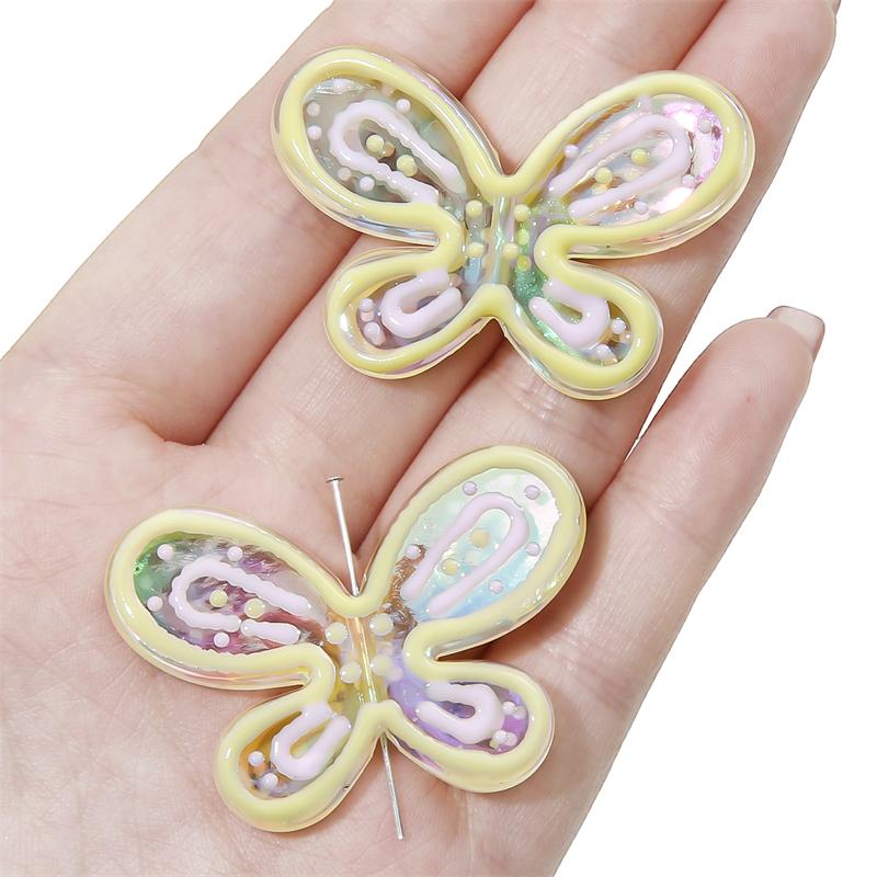 Acrylic Oil Drop Hand-painted Butterfly Beads for DIY Jewelry
