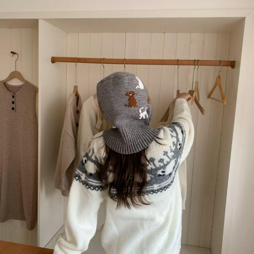 Kitten Jacquard Balaclava Hat Pullover Hat Winter Cap Fashion Ear Protection Hat  Outdoor