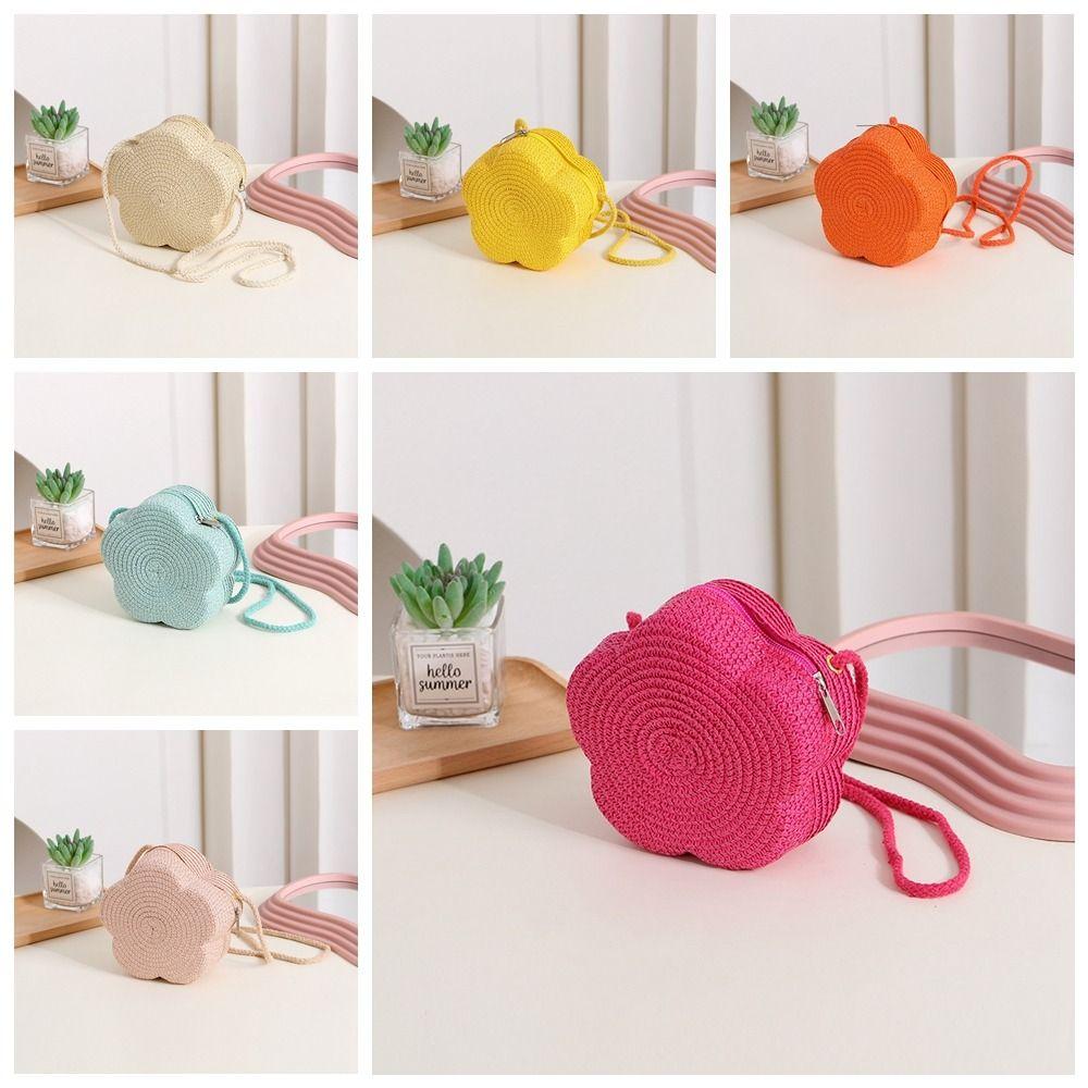 Kawaii Straw Small Shoulder Bag Flower Shape Woven Crossbody Bag Fairy Beach Straw Bag  Summer