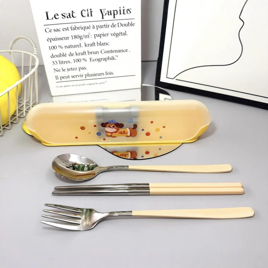 Portable Tableware Cartoon Love Fork Spoon Chopsticks Student Party Office Workers Travel Spoon Chopsticks Portable Box