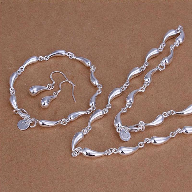 European & American Fashion Silver-Plated Jewelry Set: Exquisite Drop Bracelet, Necklace, Earrings, and Ring