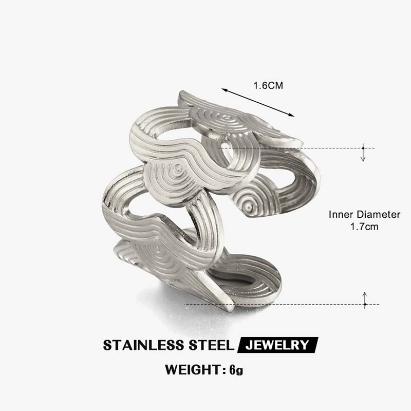 Stainless Steel Gold Color Hollow Heart Open Ring for Women Exaggerated Metal Geometric Wrapped Adjustable Rings Jewelry Gifts