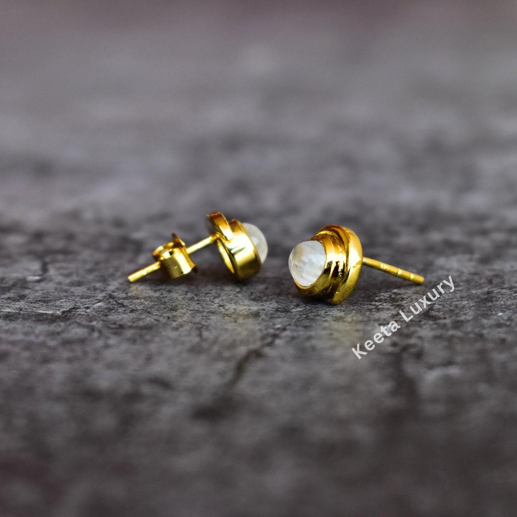 Moonstone Studs, Lunar Gem Studs, Dainty Crystal Earrings, Moon Vintage Studs Earrings Feminine Studs, June Birthstone Earrings , Tiny Studs