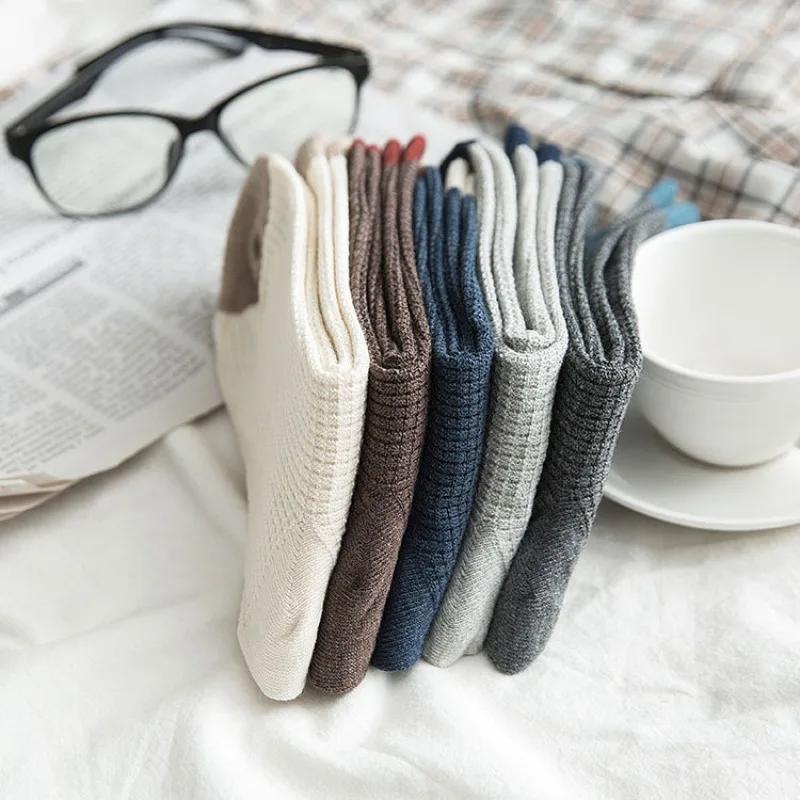 Mens Socks Solid Color Autumn Winter Middle Tube Socks Men Male Wool Cashmere Thermal Solid Color Black Gray Elastic Long Socks