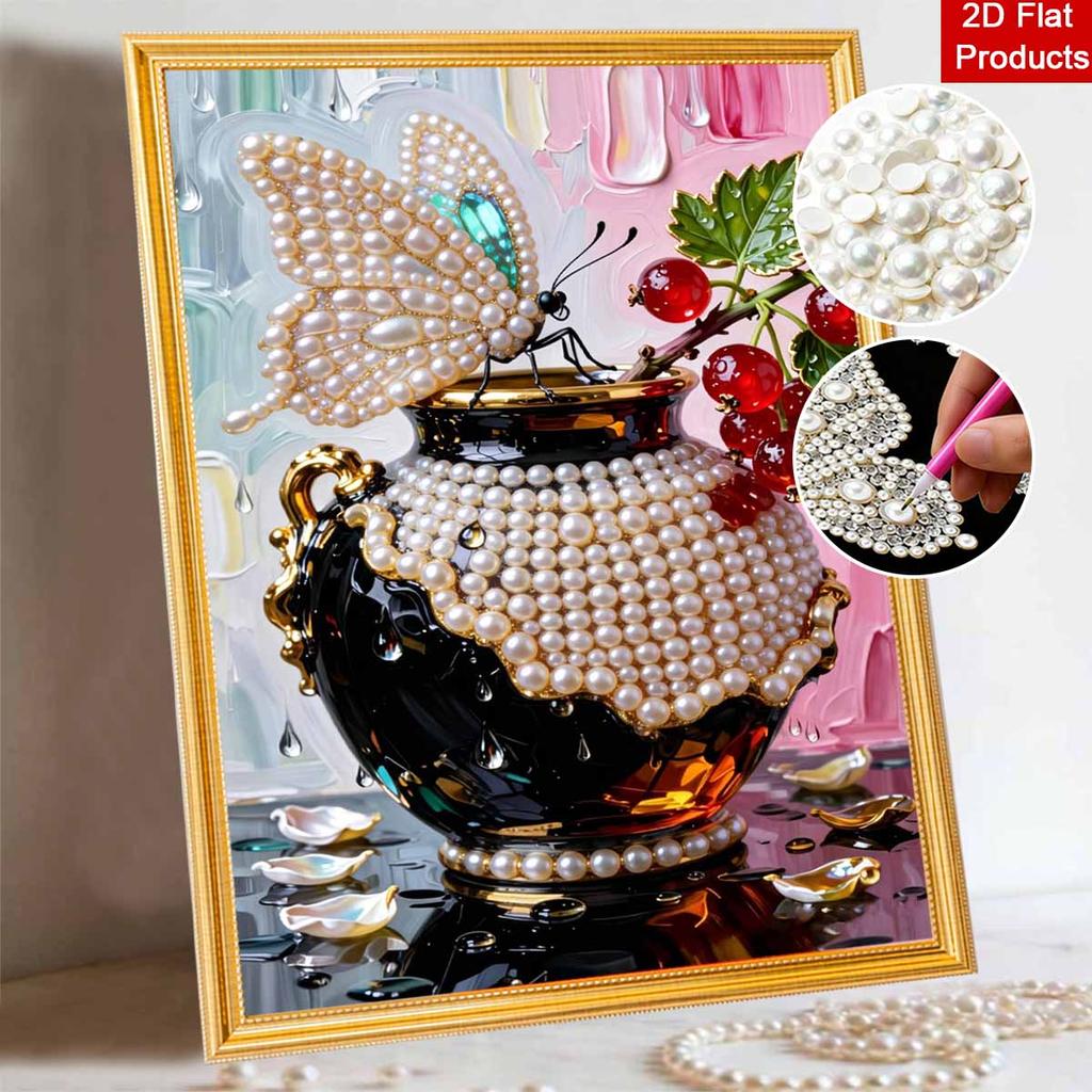 3D Pearl Painting Kit Butterfly Design Frameless DIY Bead Art Canvas Leisure Handmade Craft for Bedroom Wall Decor