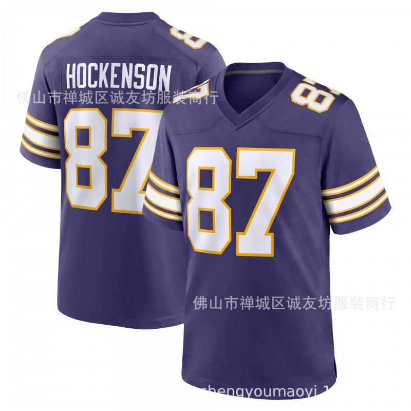 Mens Football Jersey T.J. Hockenson 87 Vikings Purple Retro Sports Shirt