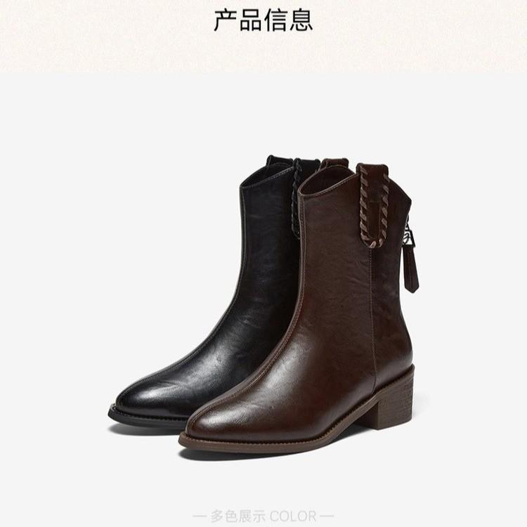 New Western Short Boots for Women In Autumn and Winter 2025 New Temperament French Retro Pointed Knight Martin Boots for Women