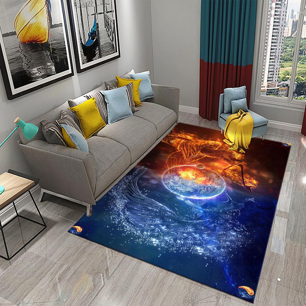 Household large-area carpet teenager boy bedroom living room non-slip floor mat ice and fire theme carpet Tai Chi carpet