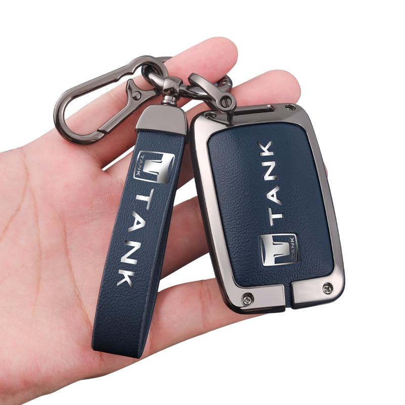 Zinc Alloy Leather Car Remote Key Case Cover Shell Fob for Great Wall GWM WEY TANK 300 500 Tank300 Tank500 Keychain Accessories