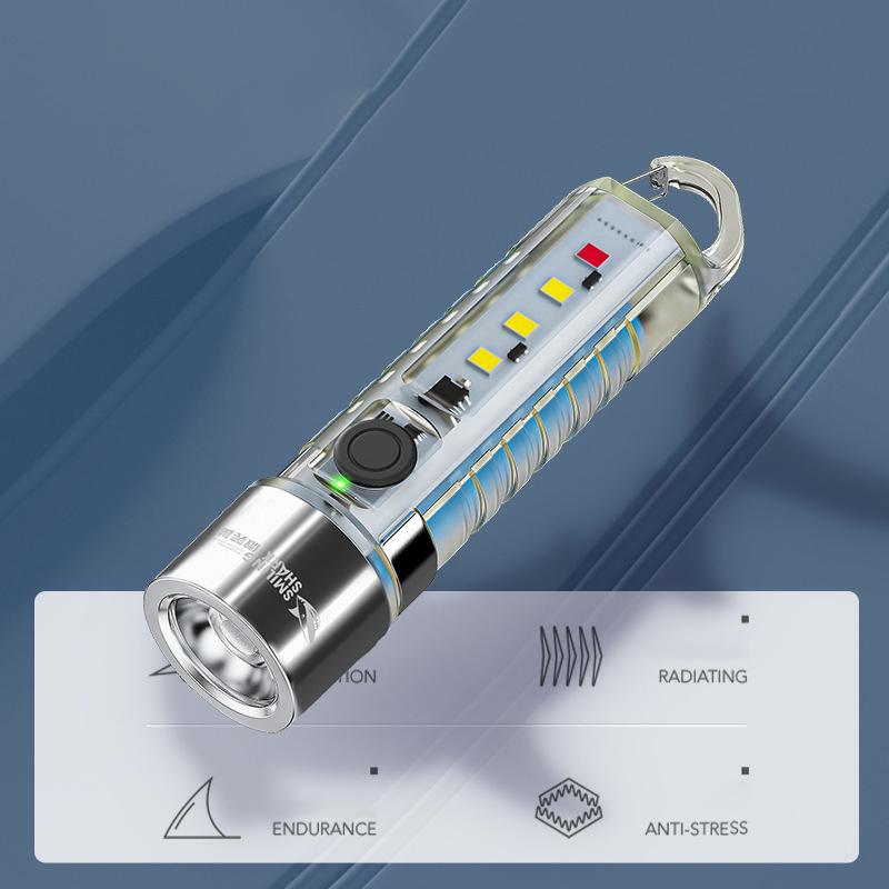 Smiling Shark Led Mini Strong Light Rechargeable Flashlight Super Bright Multifunctional Keychain Outdoor Warning Home