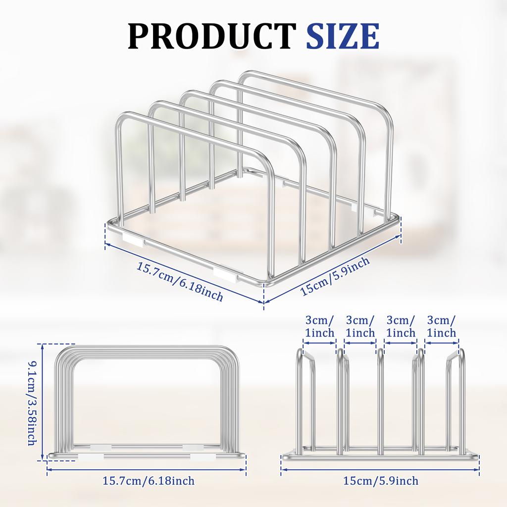 2Pcs Chopping Board Rack Stand Stainless Steel Cutting Board Holder 4 Compartments Metal Cookie Sheets Organizer Kitchen Shelf