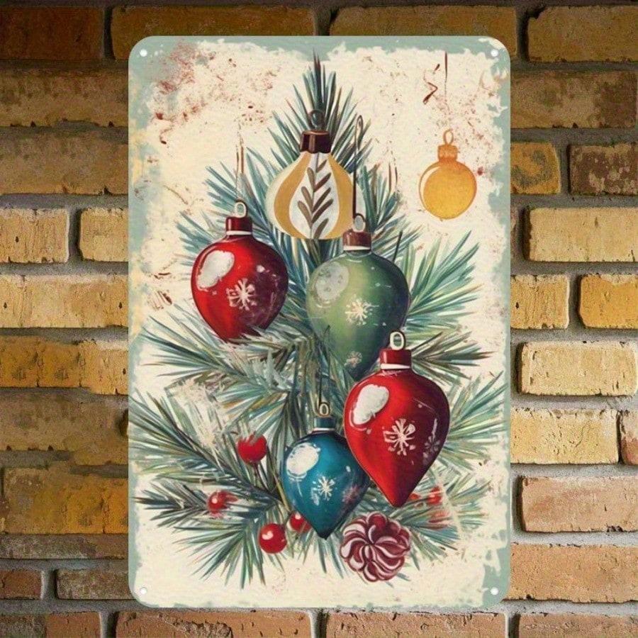 Metal Tin Sign Watercolor Christmas Tree Retro Wall Decor 20x30cm