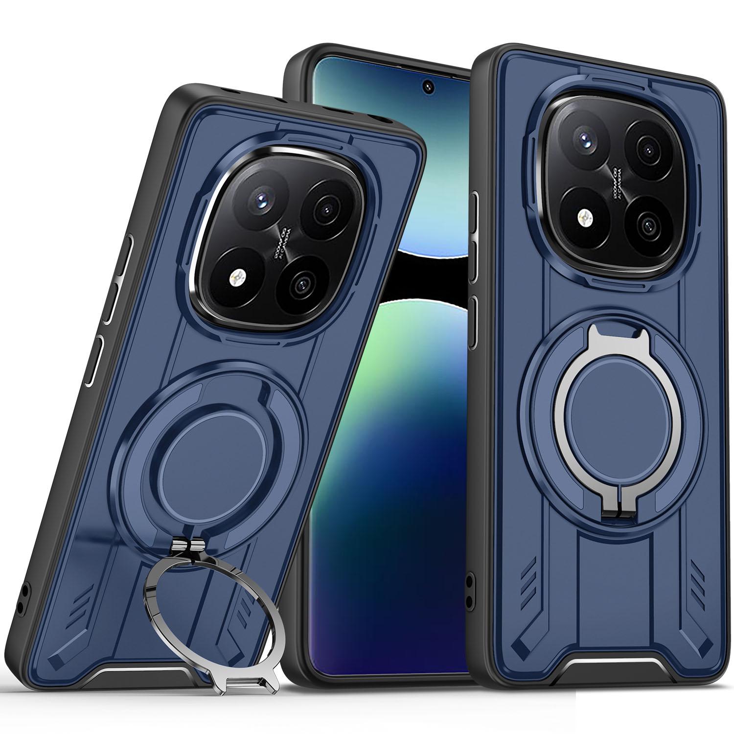 

Деловой Роскошный Вращающийся на 360 градусов Держатель-кольцо Кожаный Чехол для телефона для Redmi Note 15 14 Pro Plus 13 14C 13C Противоударная подставка Чехол Redmi Note 13 4G синий