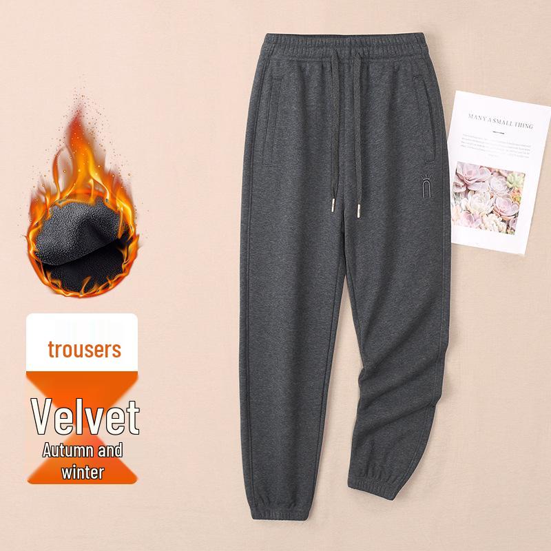 Women's Cream Fleece Sweatpants, Casual Loose Fit, Thickened for Autumn/Winter, Elastic and Warm Joggers, 420g.