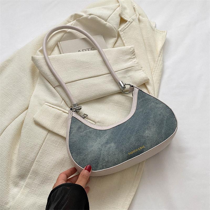 Stylish Cowhide Fabric Underarm Bag For Women In Trendy Black White Pink And Blue Colors