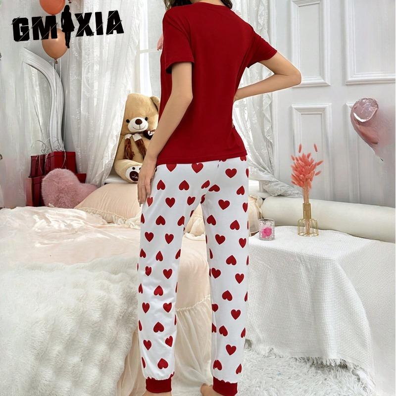 GMXIA T-shirt Trousers Casual and Comfortable Women's Pyjamas Homewear Set Can Be Worn Outside