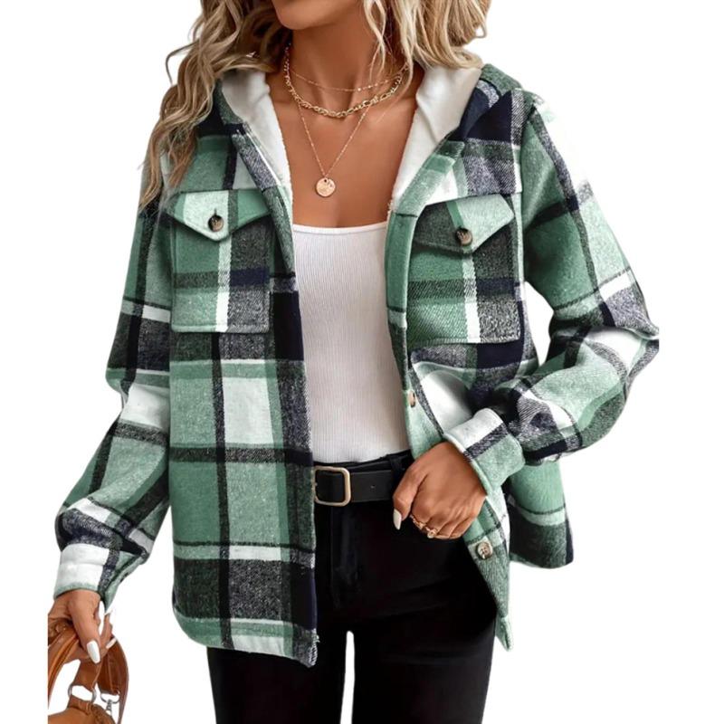 Giacca da baseball da donna alla moda casual a maniche lunghe con cappuccio e stampa a quadri