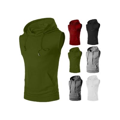 Summer New Men'S Pullover Hooded Pocket Vest Vest Shoulder Sports Fitness Tank Top