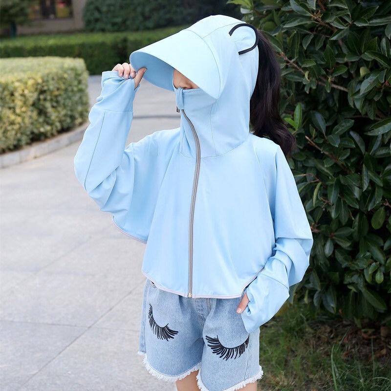 Xiyage Kids Hooded Ice Silk Sun Protection Rash Guard S-M