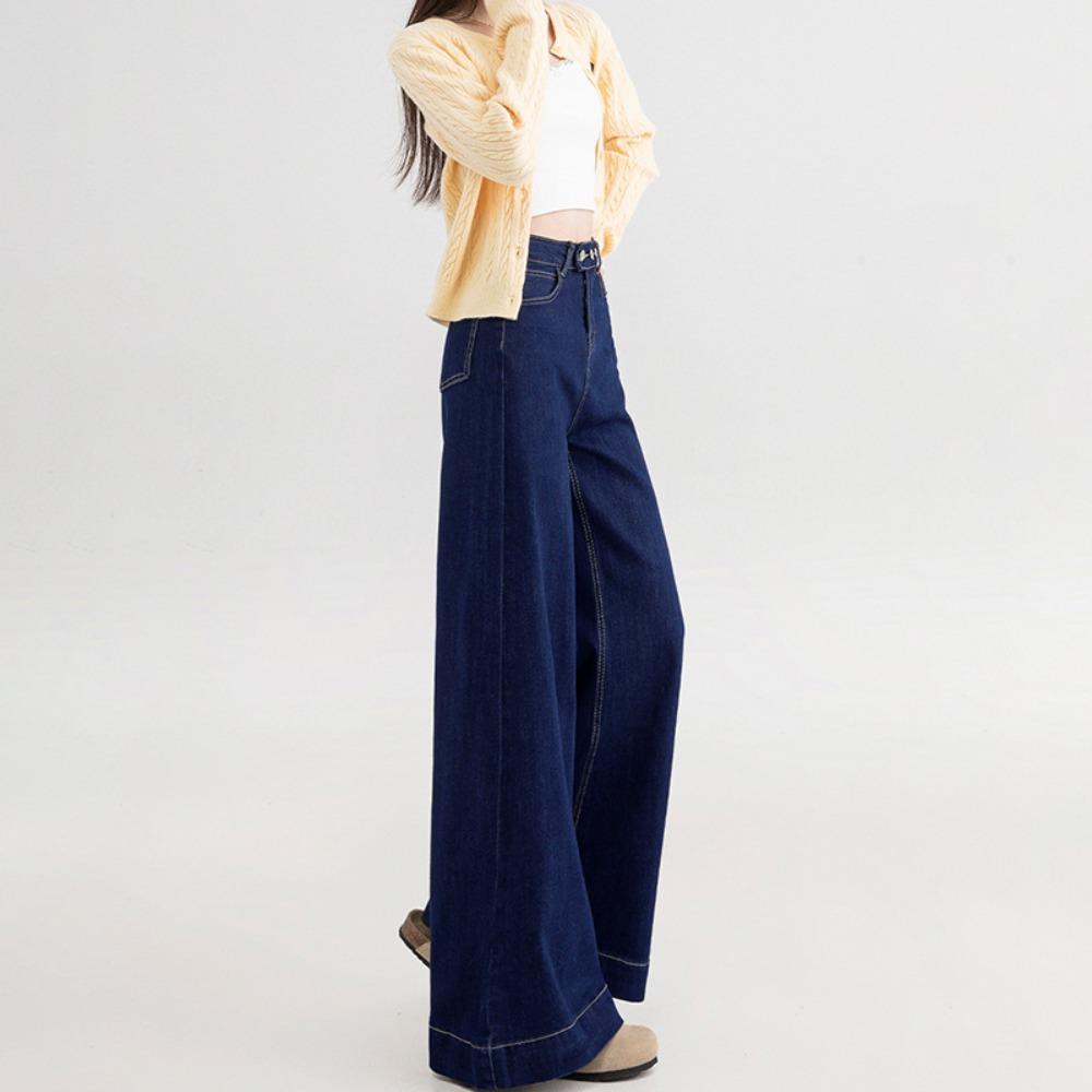 American Harajuku high-waisted wide-leg jeans women's new spring and autumn models, thin double-buckle mop jeans tide