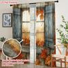 2PCS Thanksgiving Fall Curtains, Wooden Door Maple Leaf, Digital Print, Bedroom Living Room, Office, Kitchen, Bathroom