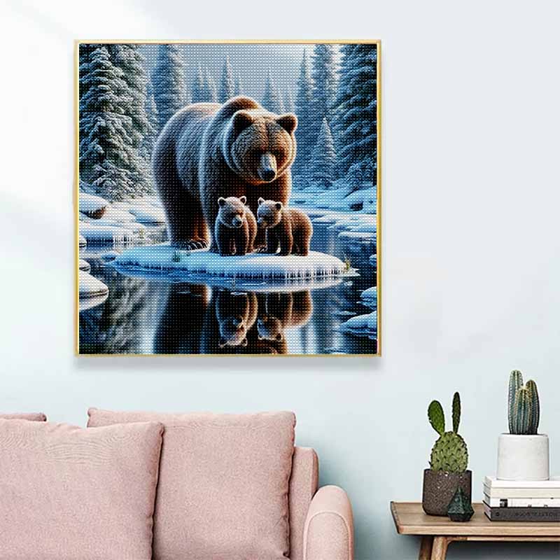 New Arrival 5D DIY Full Circle Diamond Painting "Bear and Cub" Embroidery Cross Stitch Home Decor Gift