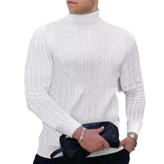 Men's Autumn/Winter 2025 High Neck Solid Color Cable Knit Sweater Pullover