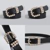 Elegant Womens Faux Leather Belt With Pearl Buckle For Office And Casual Wear