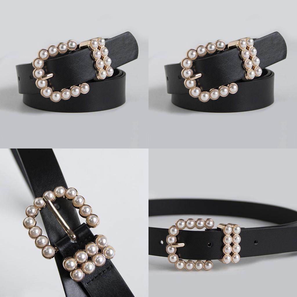 Elegant Womens Faux Leather Belt With Pearl Buckle For Office And Casual Wear